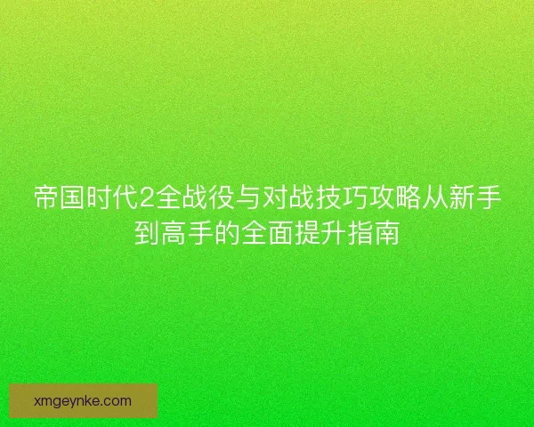 帝国时代2全战役与对战技巧攻略从新手到高手的全面提升指南